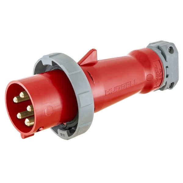 Pin & Sleeve Plug, 30/32 A, Three Phase, 4 Pole, Style 1 Grounding, Red, NEMA Not Rated
